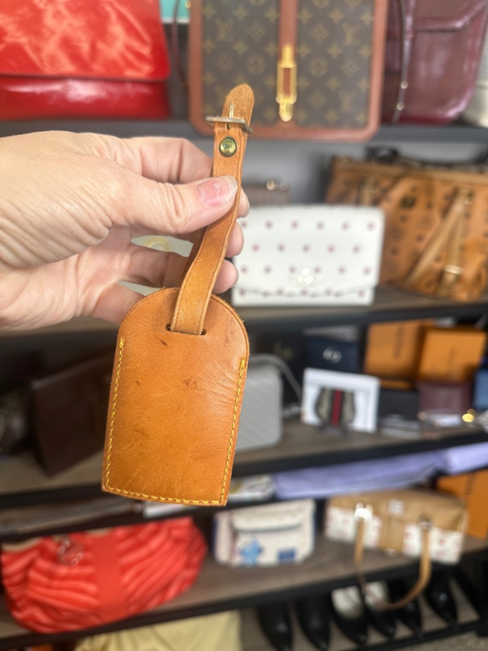 Louis Vuitton Vachetta Leather Luggage Tag - Light Brown with Yellow Stitching - Picture 4 of 8